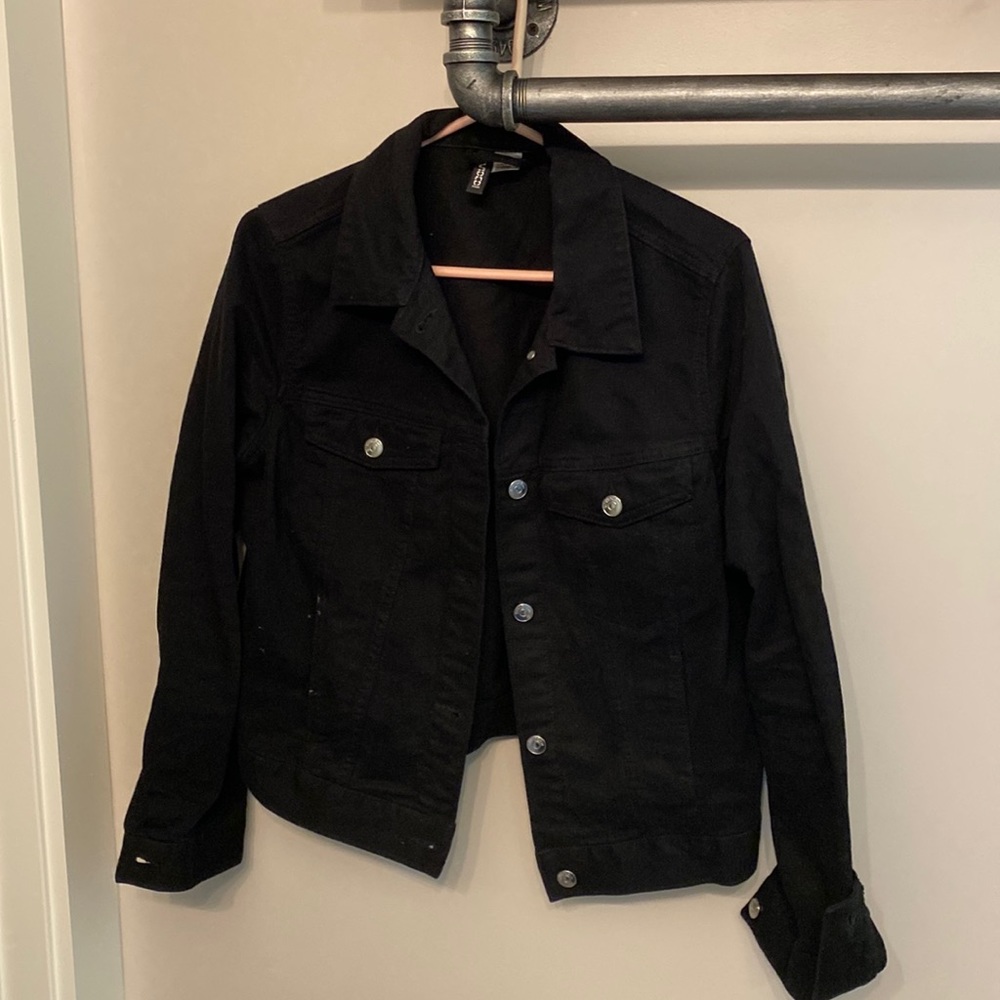 Black denim trucker jacket